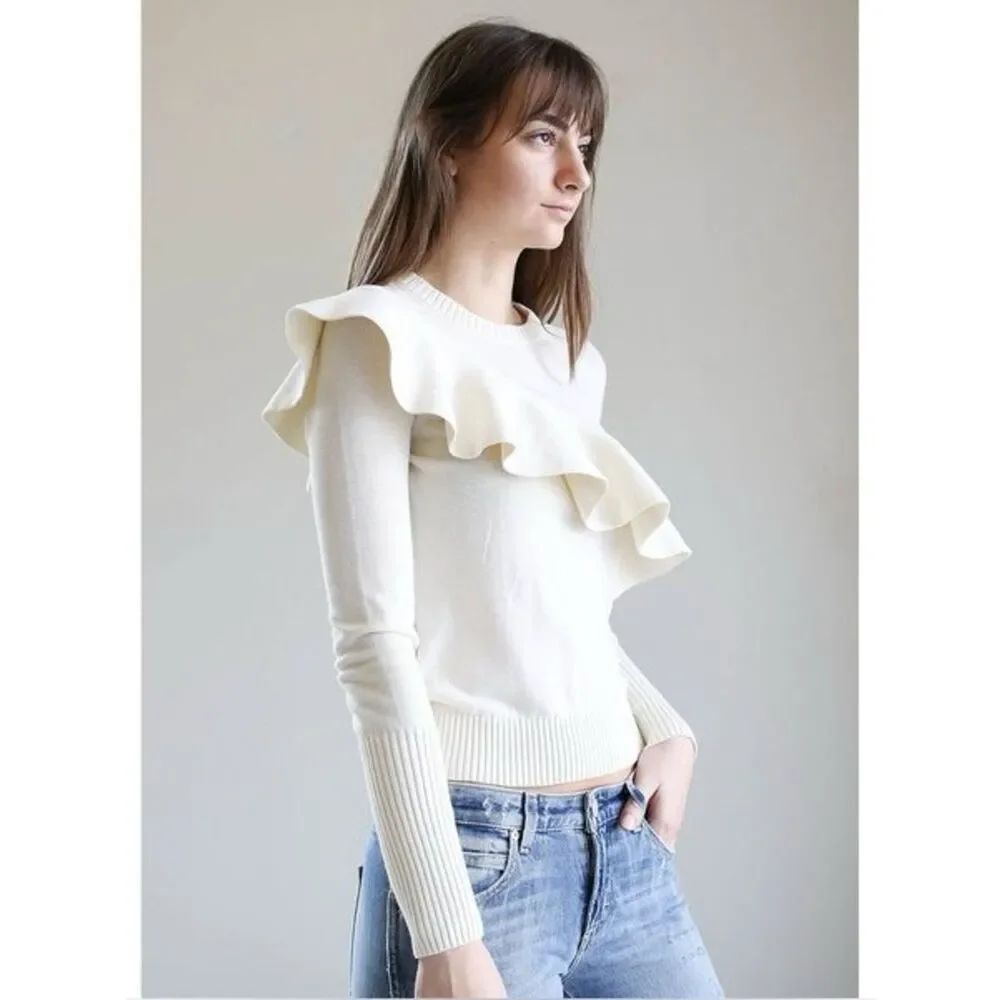 Apiece Apart Sterre Ruffle Crewneck Sweater Cotton Knit Sz S